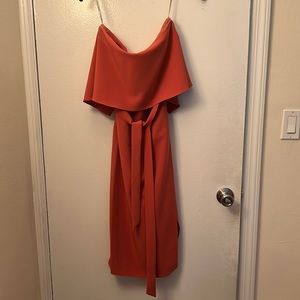 Lovers + Friends Orange Strapless Belted Dress